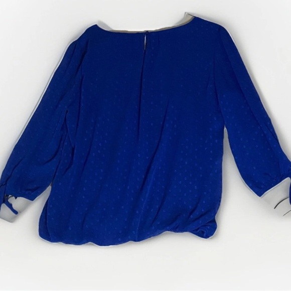 Blousology Blouse Sheer Tie Sleeve Smocked Hem Royal Blue Relaxed Fit Size L - Picture 2 of 8